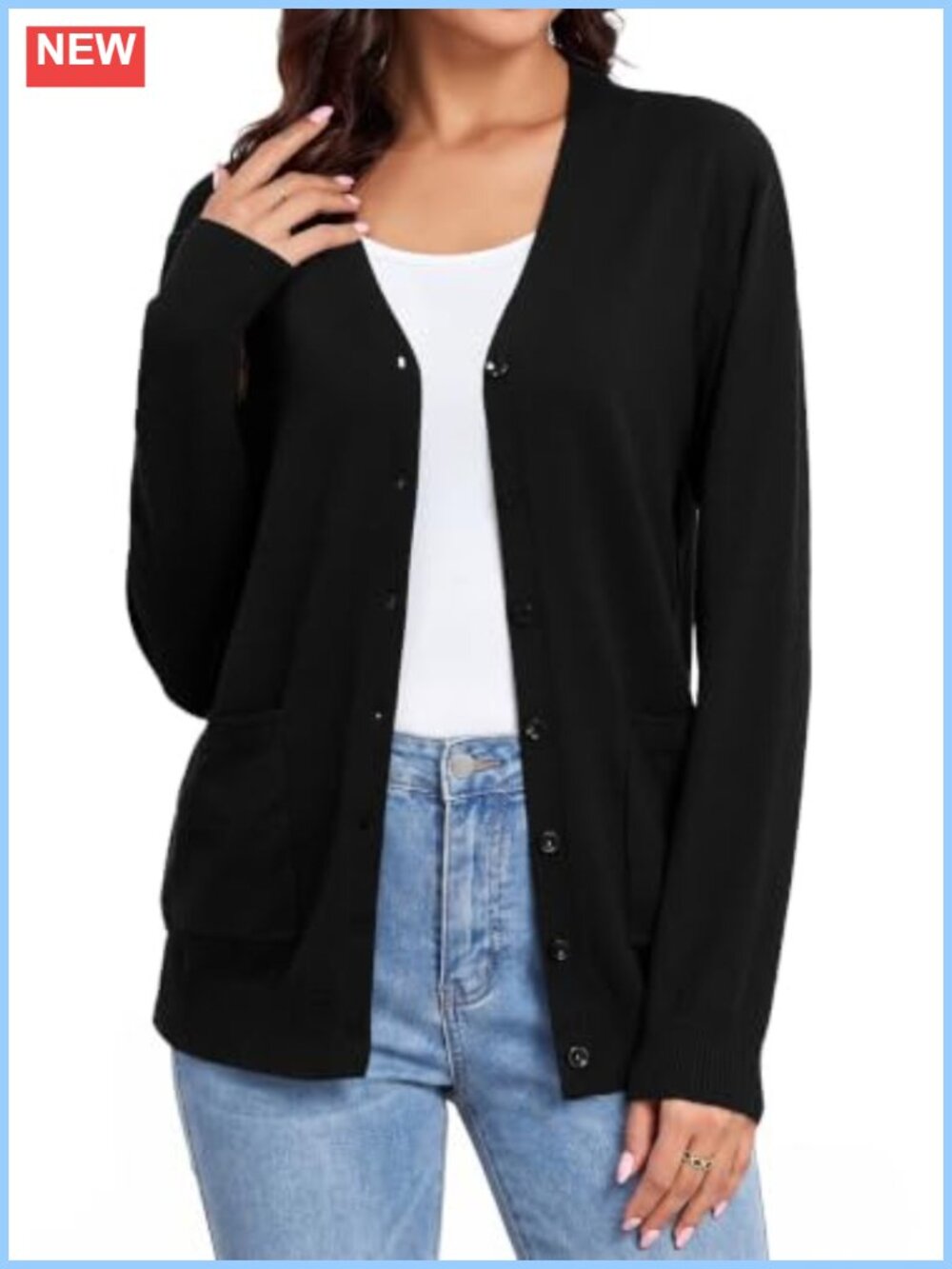Lightweight Button Down Cardigan Sweater with Pockets Long Sleeve Knit